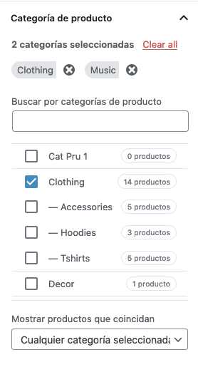 Bloque WooCommerce - Productos por categoría